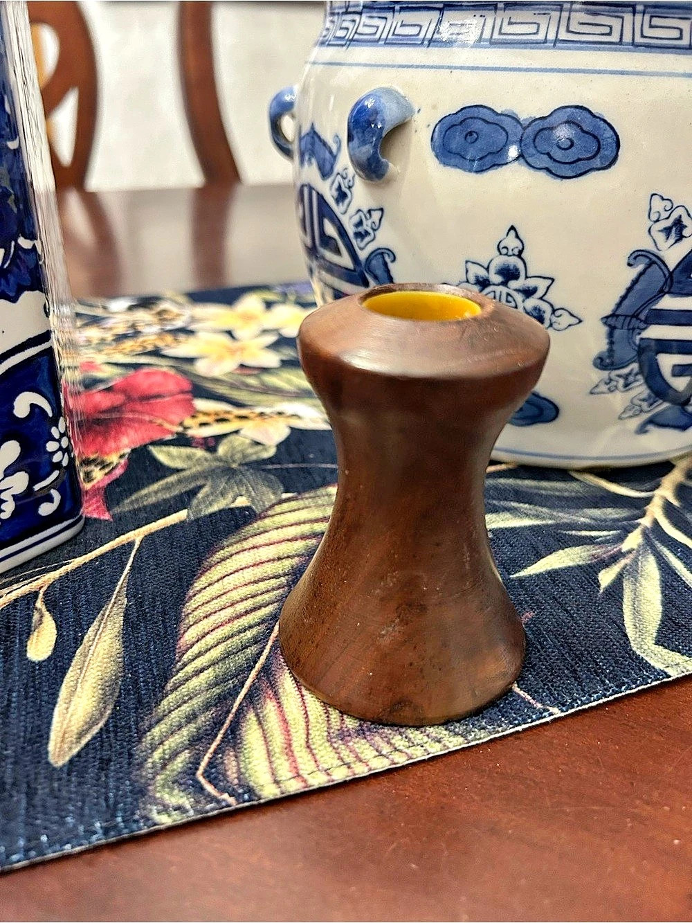 Wooden Candlestick Holder Brown MCM Vintage 3” tall